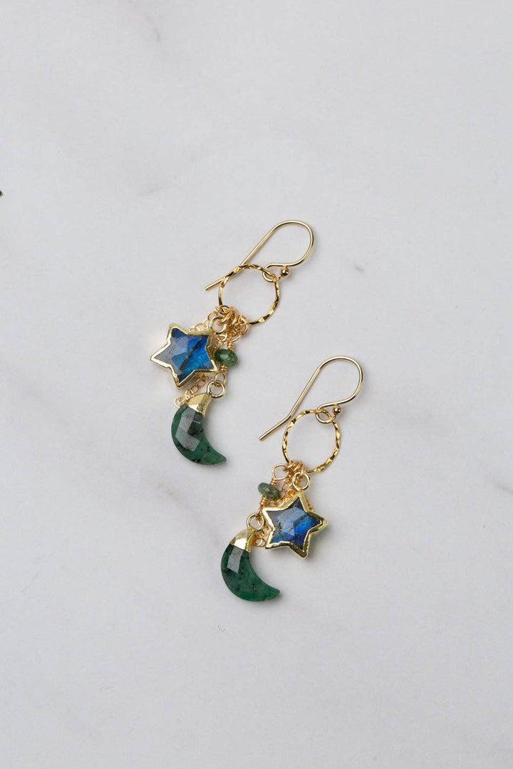 Verdant Emerald Star + Moon Earrings