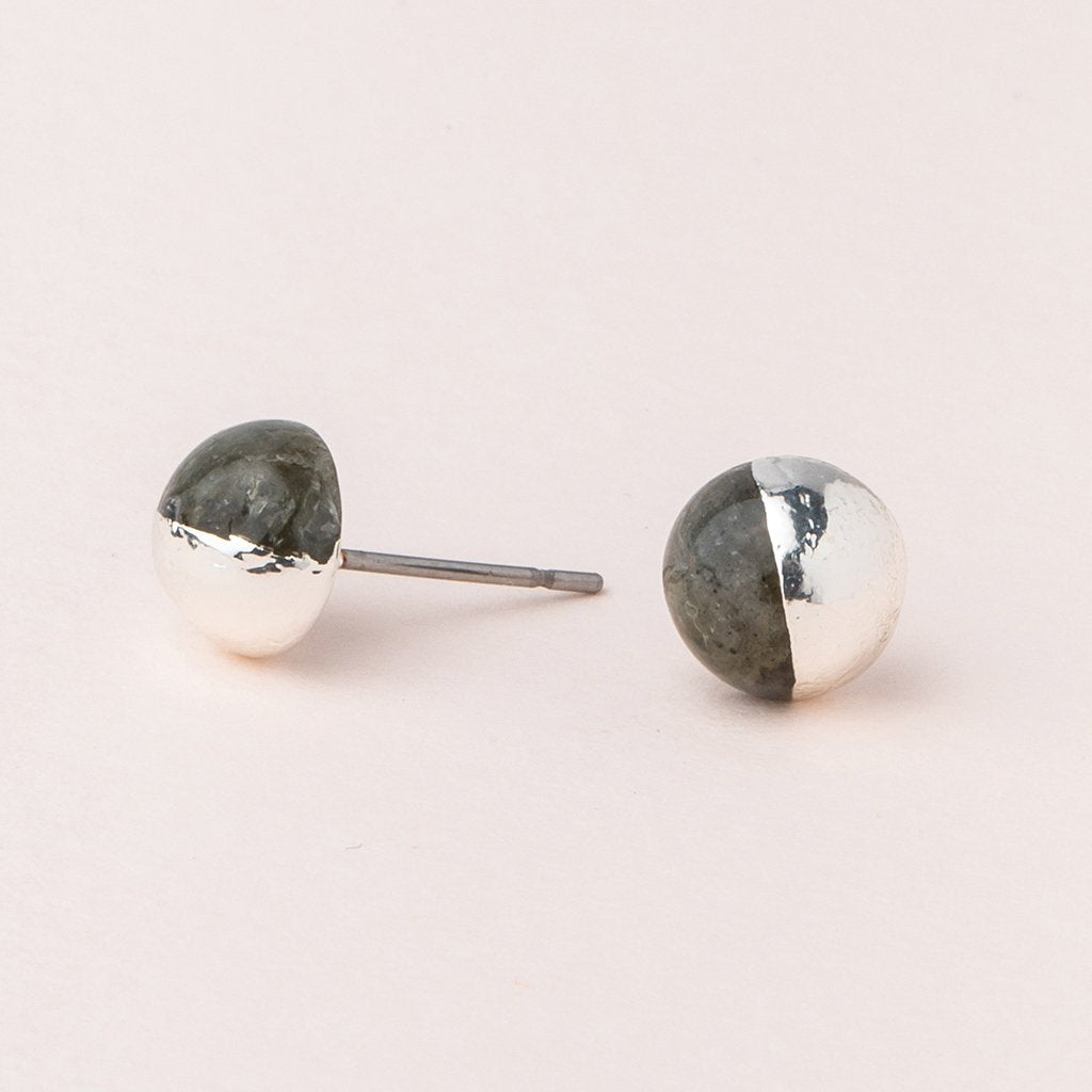 Dipped Stone Stud Labradorite & Silver