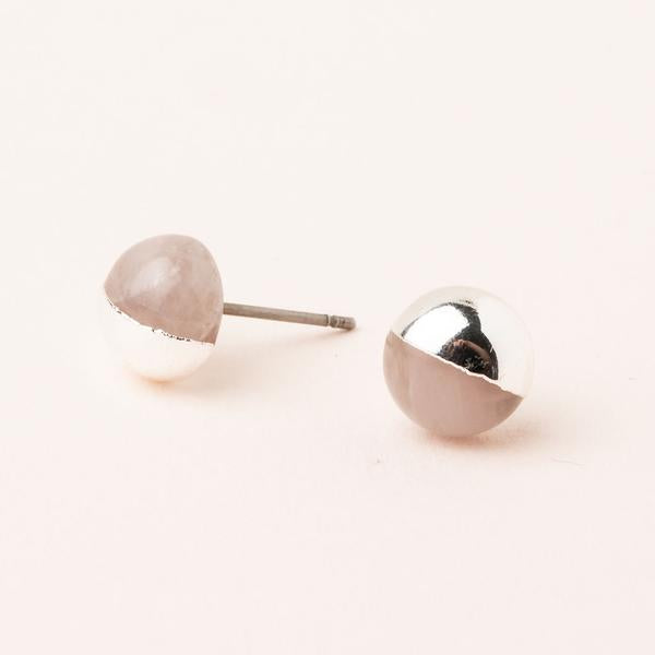 Dipped Stone Stud Rose Quartz Silver