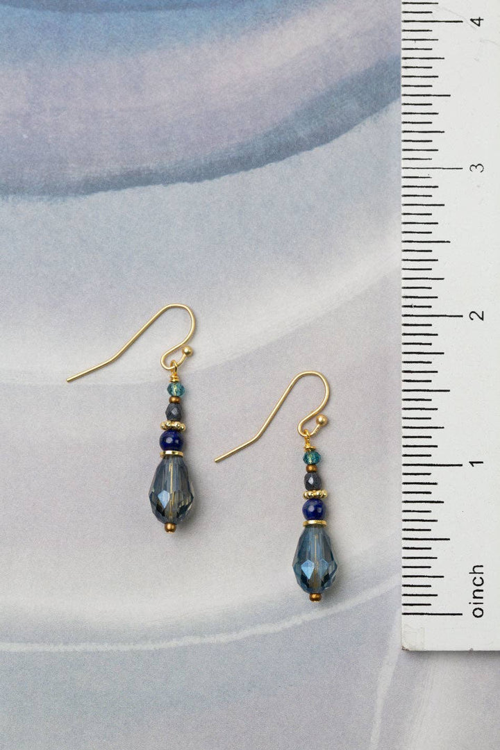 Starry Night Lapis Lazuli, Czech Glass + Blue Faceted Crystal Drop Earrings