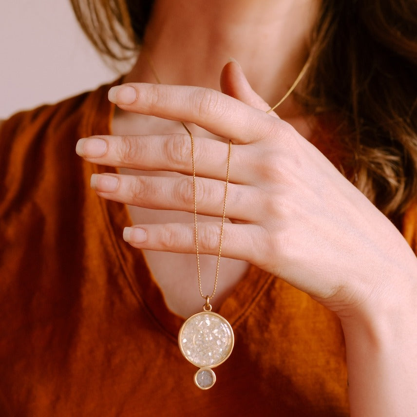 Eclipse Necklace Mother of Pearl + Angelite