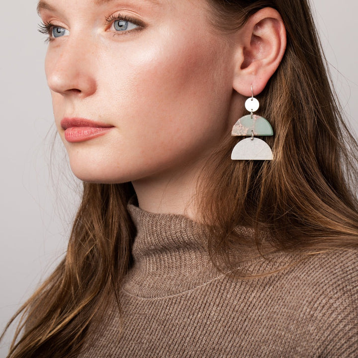 Stone Half Moon Earrings Aqua Terra