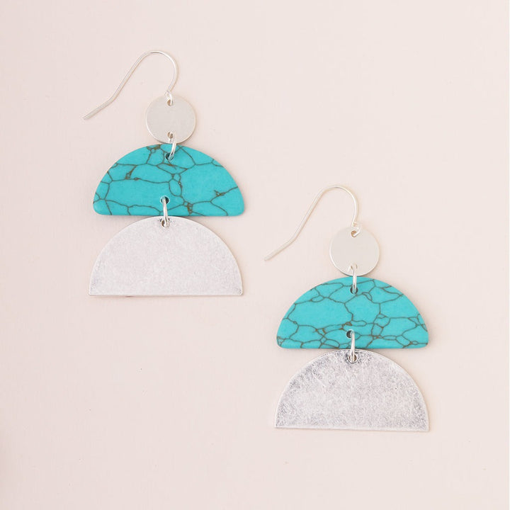 Stone Half Moon Earrings Turquoise Silver