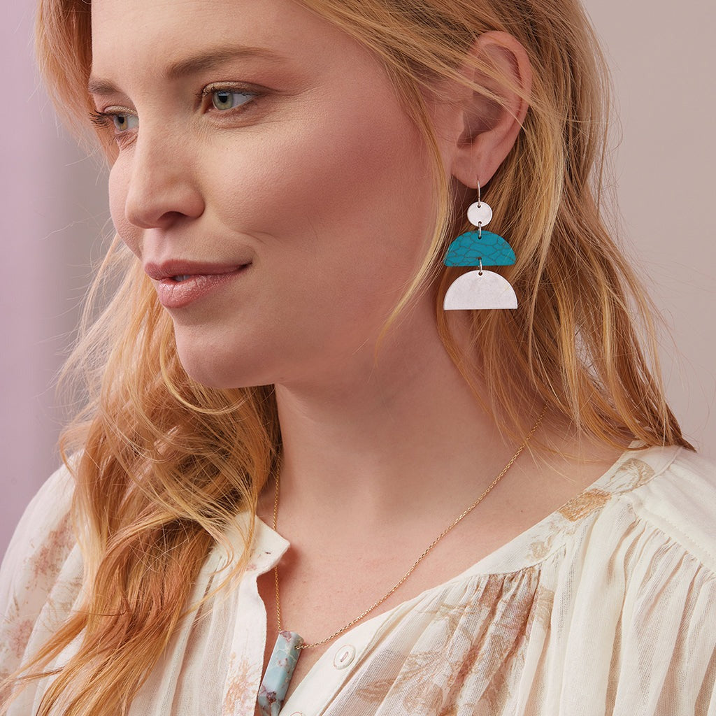 Stone Half Moon Earrings Turquoise Silver