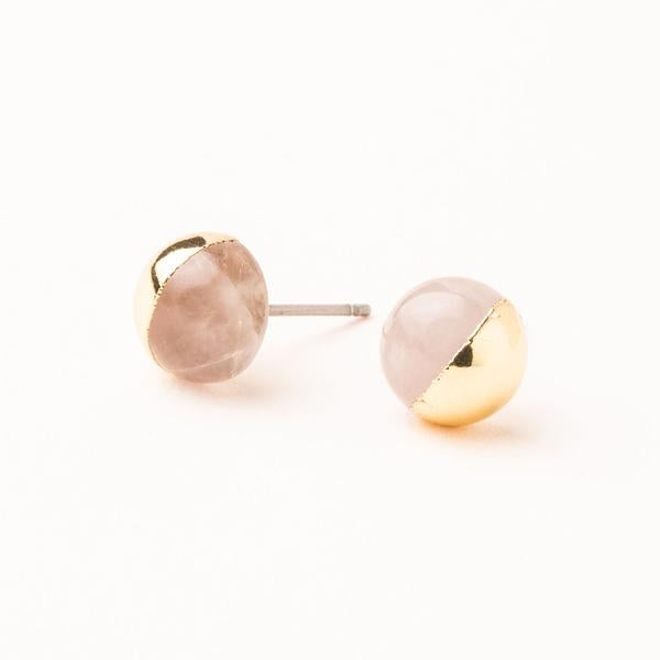 Dipped Stone Stud Rose Quartz Gold