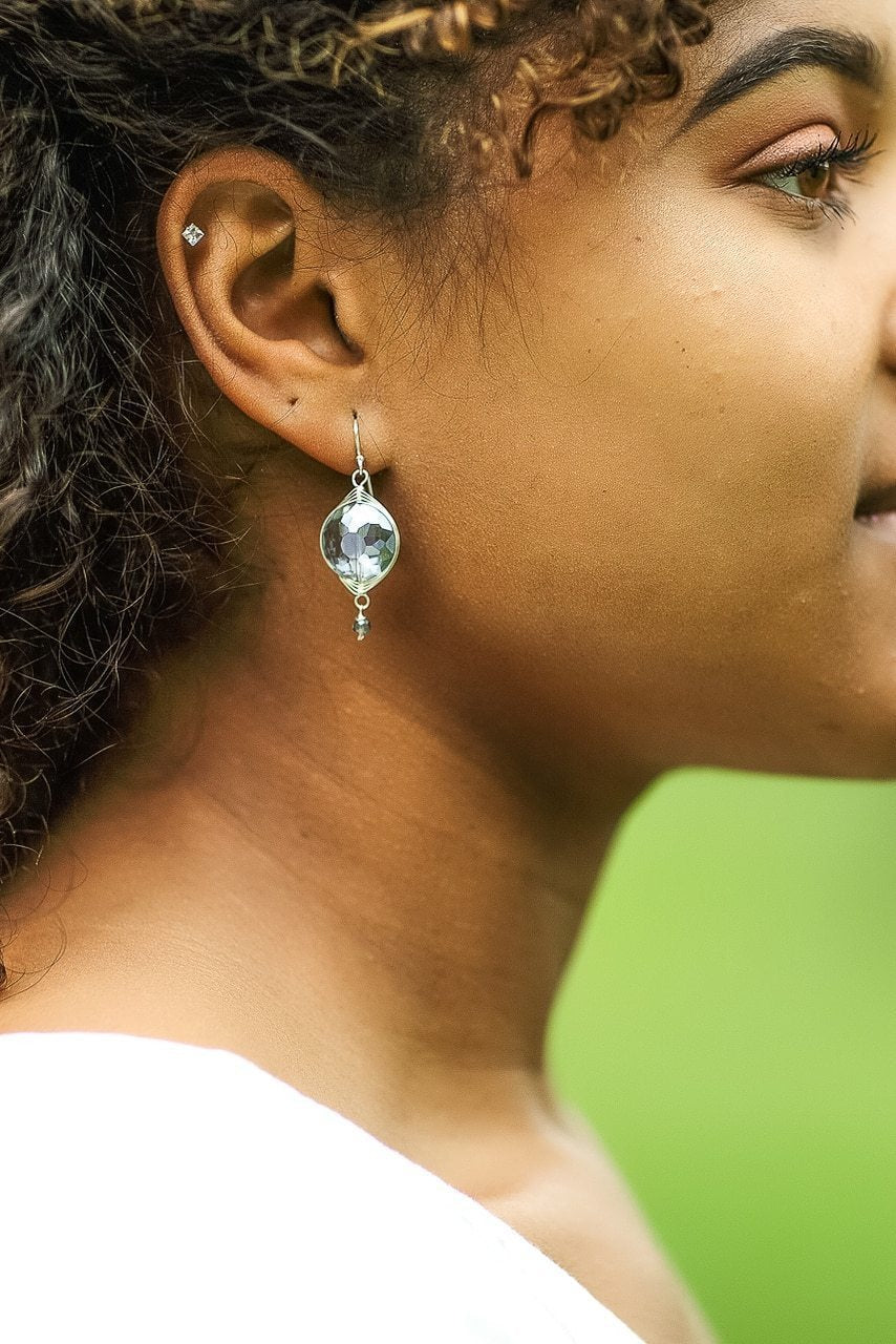 Herringbone Light Blue Round Earrings