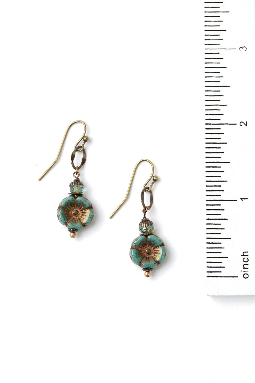 Rustic Creek Simple Czech Glass FLower Dangle Earrings