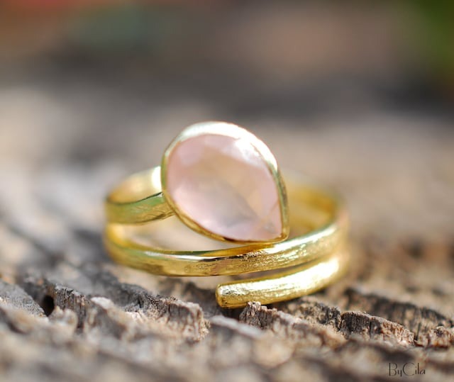 Adri Ring Rose Quartz Gold Plated