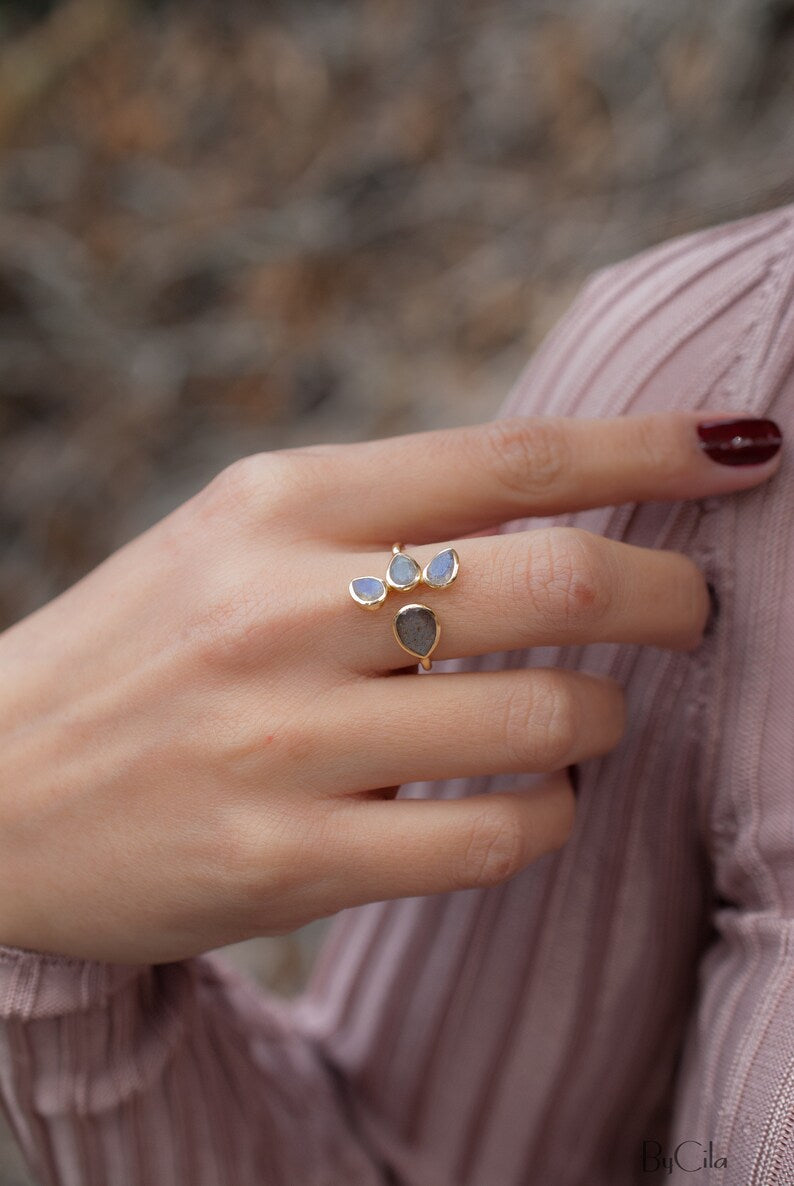 Lotus Ring Labradorite Gold Vermeil