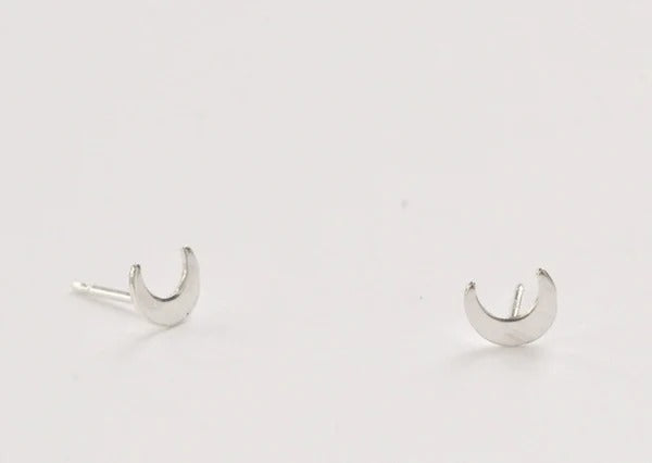 Crescent Moon Studs Silver