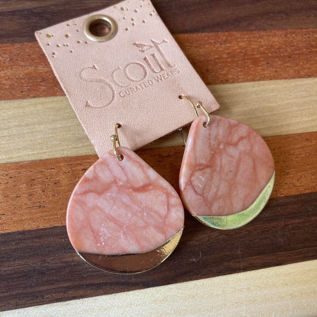 Dipped Teardrop Earrings Wood Gold