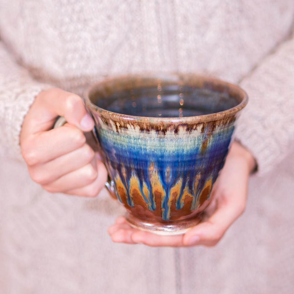 Soup Bowl with Handle Amber Blue