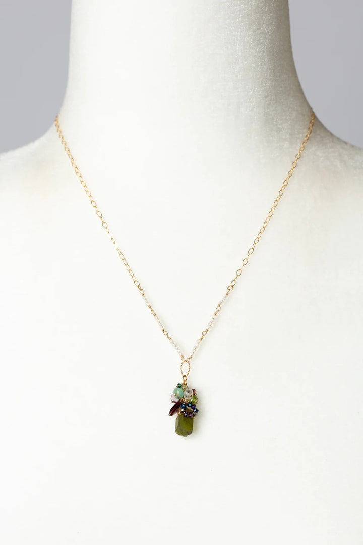 Vineyard Green Garnet, Red Garnet, Peridot Cluster Necklace