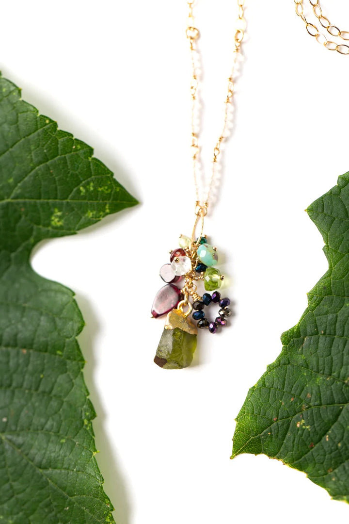 Vineyard Green Garnet, Red Garnet, Peridot Cluster Necklace