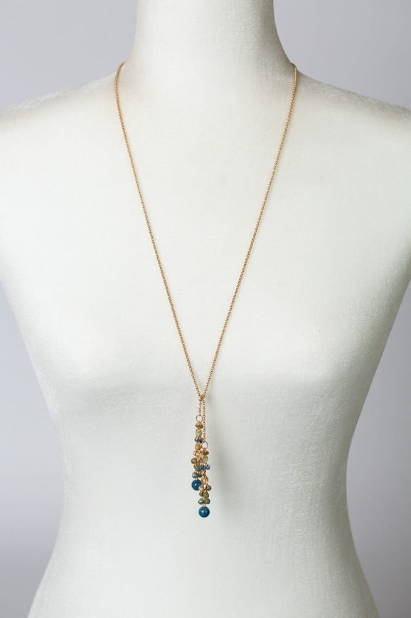 Waterfall 31.5" Czech Glasds, Chrystal, Kyanite Cluster Necklace