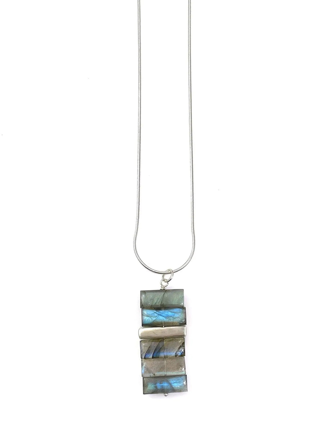 Bar + Labradorite Necklace Silver