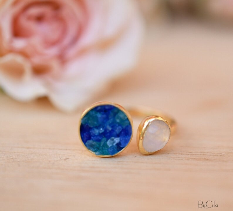 Chris Ring Mosaic Jade + Moonstone Gold