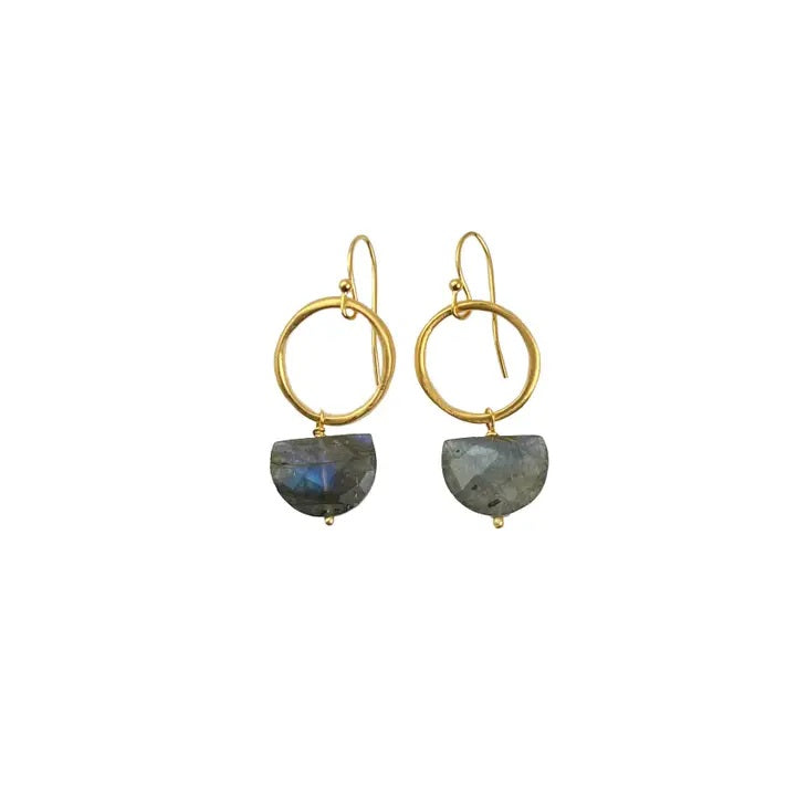 Circle + Half Moon Labradorite Earrings Vermeil