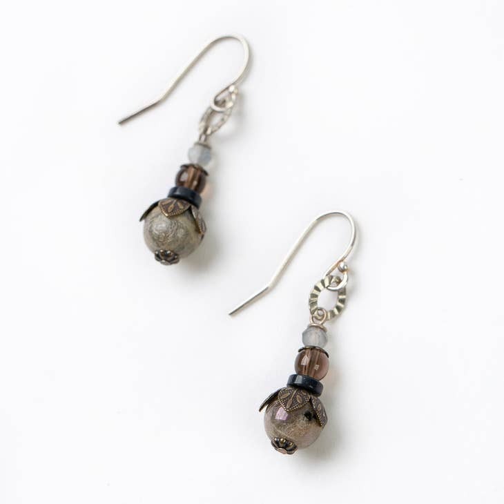 Claridad Labradorite, Smoky Quartz, Crystal Simple Earrings