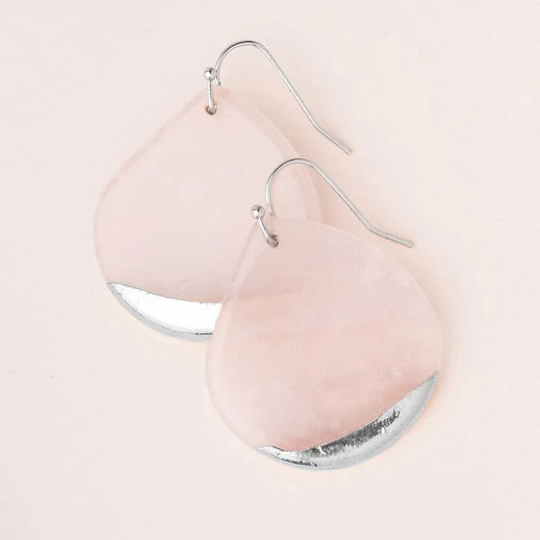 Stone Dipped Teardop Rose Quartz Silver