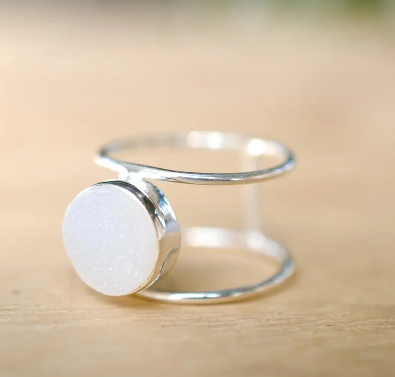 Helen Ring White Druzy Sterling Silver