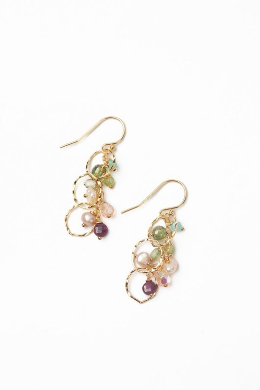 Hope Cluster Earrings Ruby, Pearl, Peridot + Amazonite