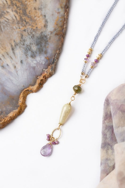 Hydrangea Tassel Necklace Amethyst, Phosphosiderite + Czech Glass