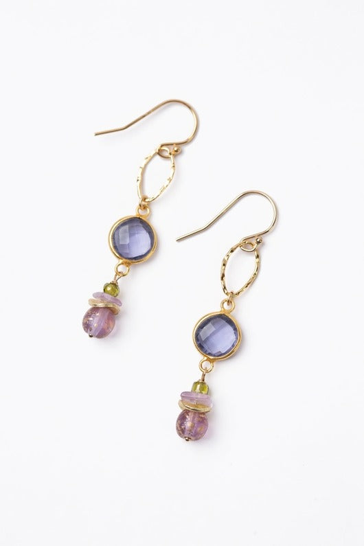 Hydrangea Cluster Earrings Amethyst, Czech Glass + Tanzanite Quartz