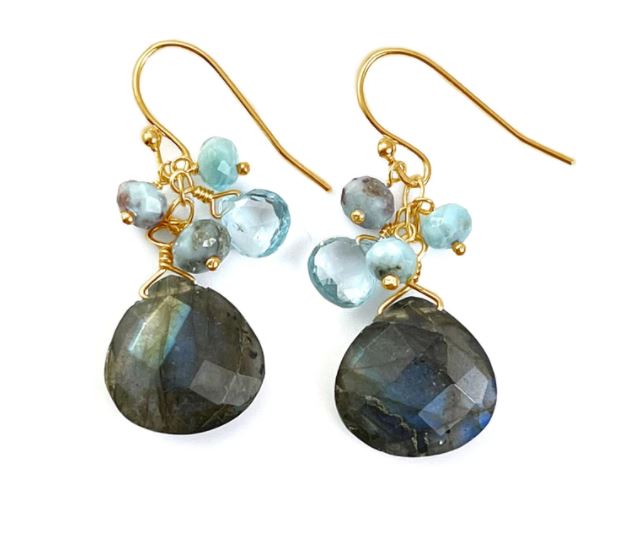 Labradorite Blue Topaz Larimar Earrings