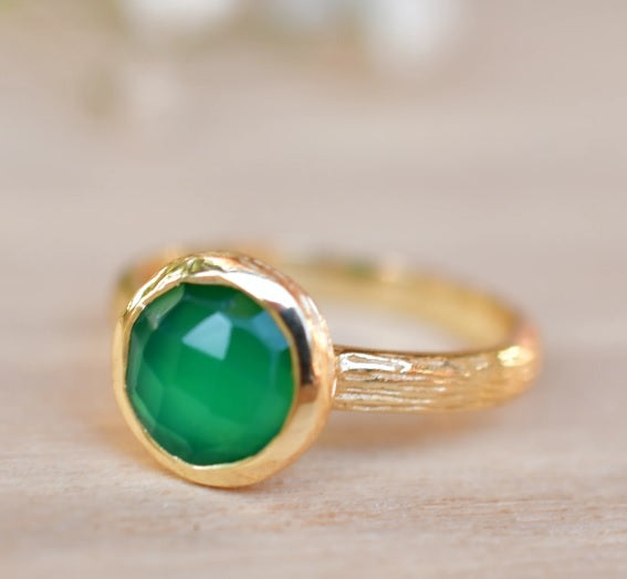 Leticia Ring Green Onyx Gold Plated