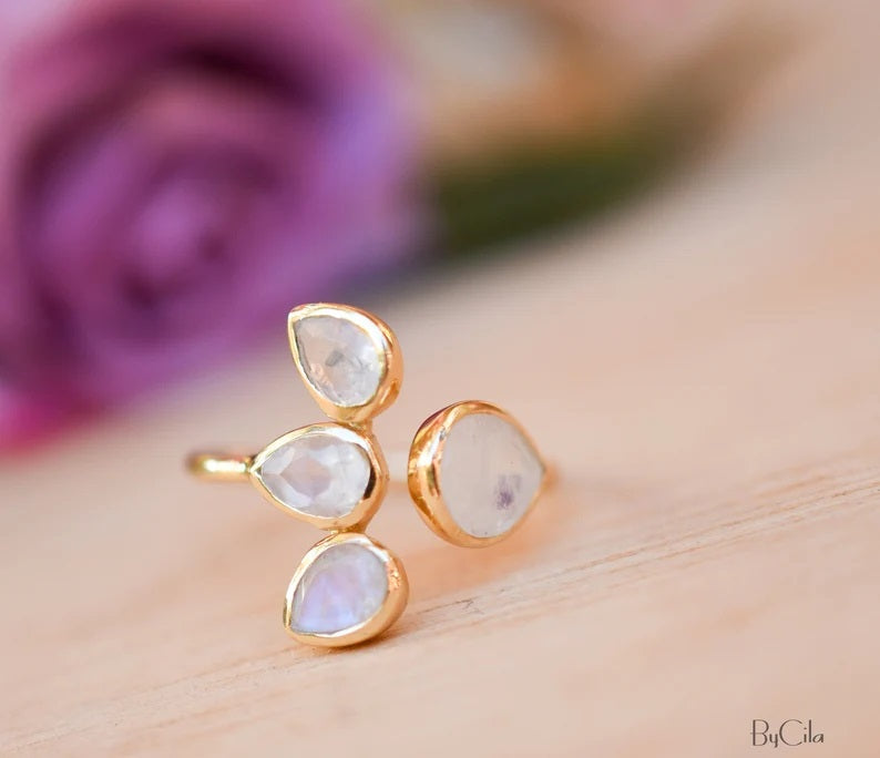 Lotus Ring Moonstone Gold Vermeil