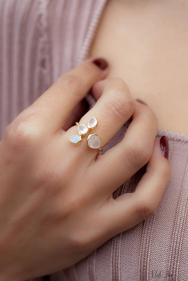 Lotus Ring Moonstone Gold Vermeil