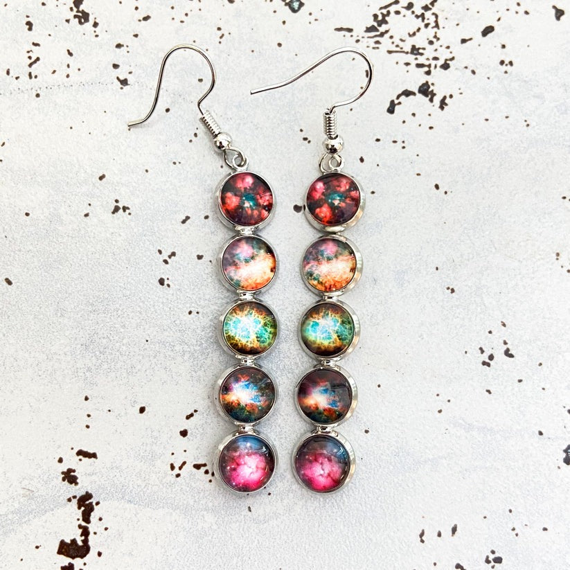 Nebula Rainbow Vertical Dangle Earrings