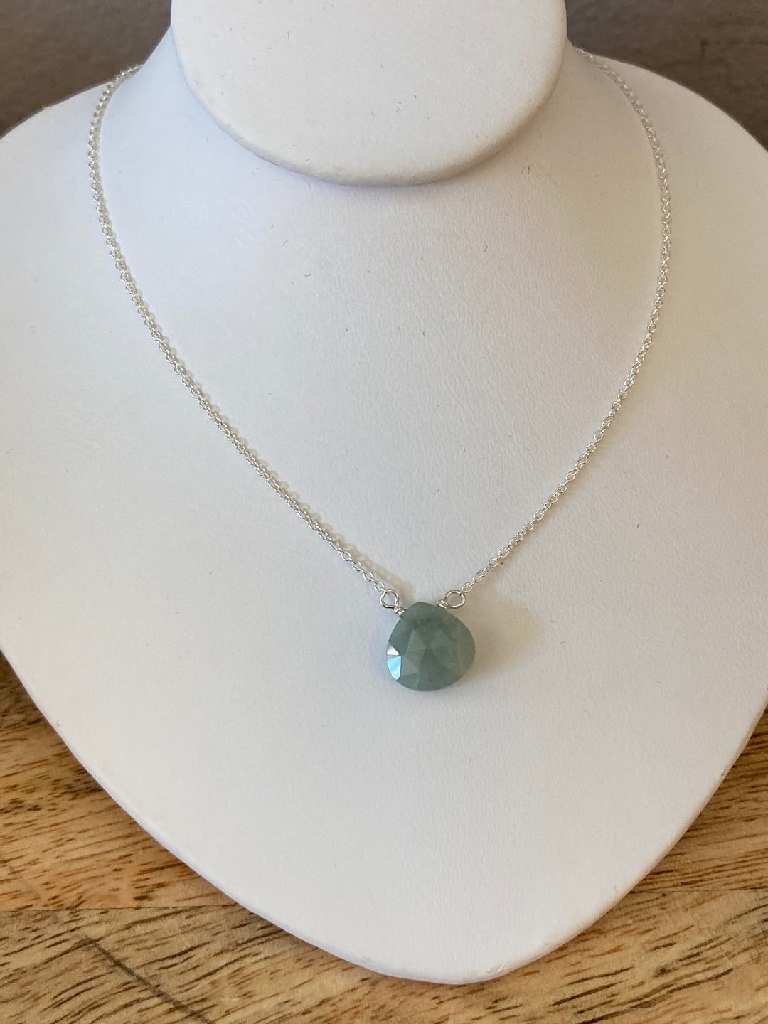 16" Silver Necklace Aquamarine