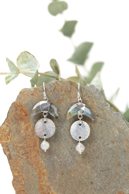 Prism Crescent Earrings Labradorite