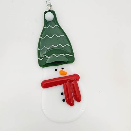 Snowman Ornament Green Hat