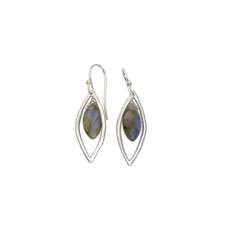 Small Leaf Labradorite Earrings Silver