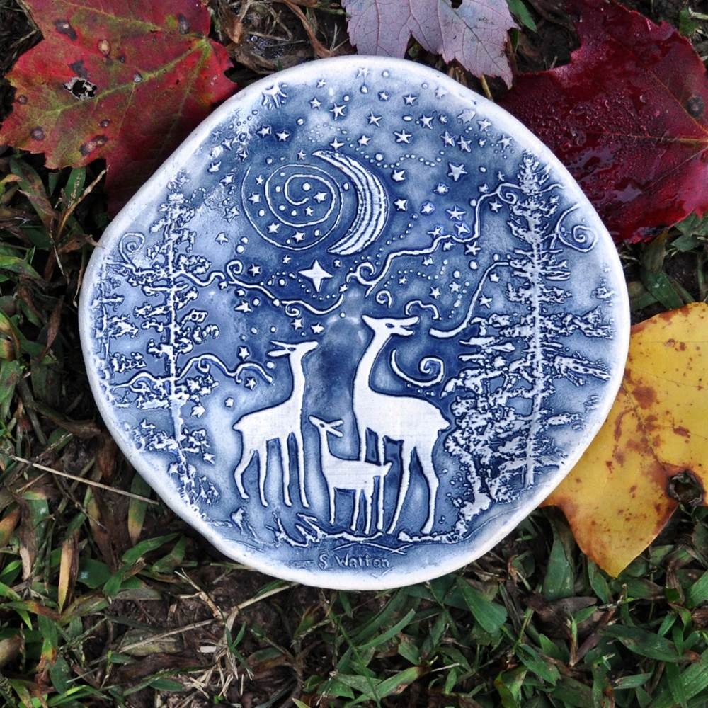 Spoon Rest Deer Family Blue