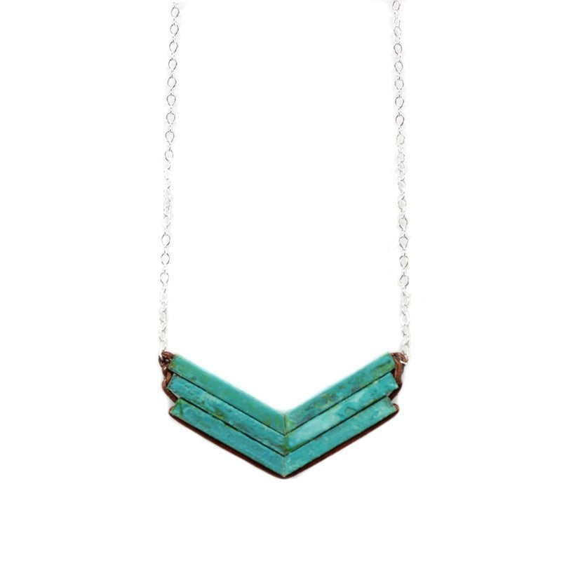 Teocalli Chevron Necklace Green Patina